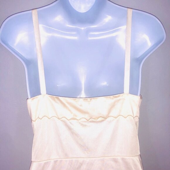 Vintage 50s Womens S Full Slip Beige Sleeveless Plain No Lace V Neck - Picture 4 of 5